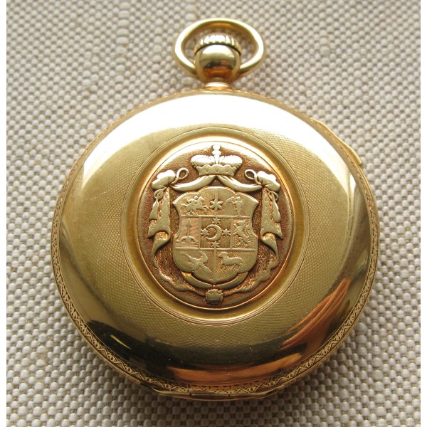 Карманные часы, репетир четвертной, PATEK PHILIPPE, 1862г., золото 750 проба, 106.6грамма, 49мм. Швейцария, Женева. Герб князей Урусовых.